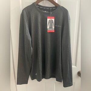 NWT Eddie Bauer Men's Brushed Long Sleeve Crewneck Active Tee Grey, size M